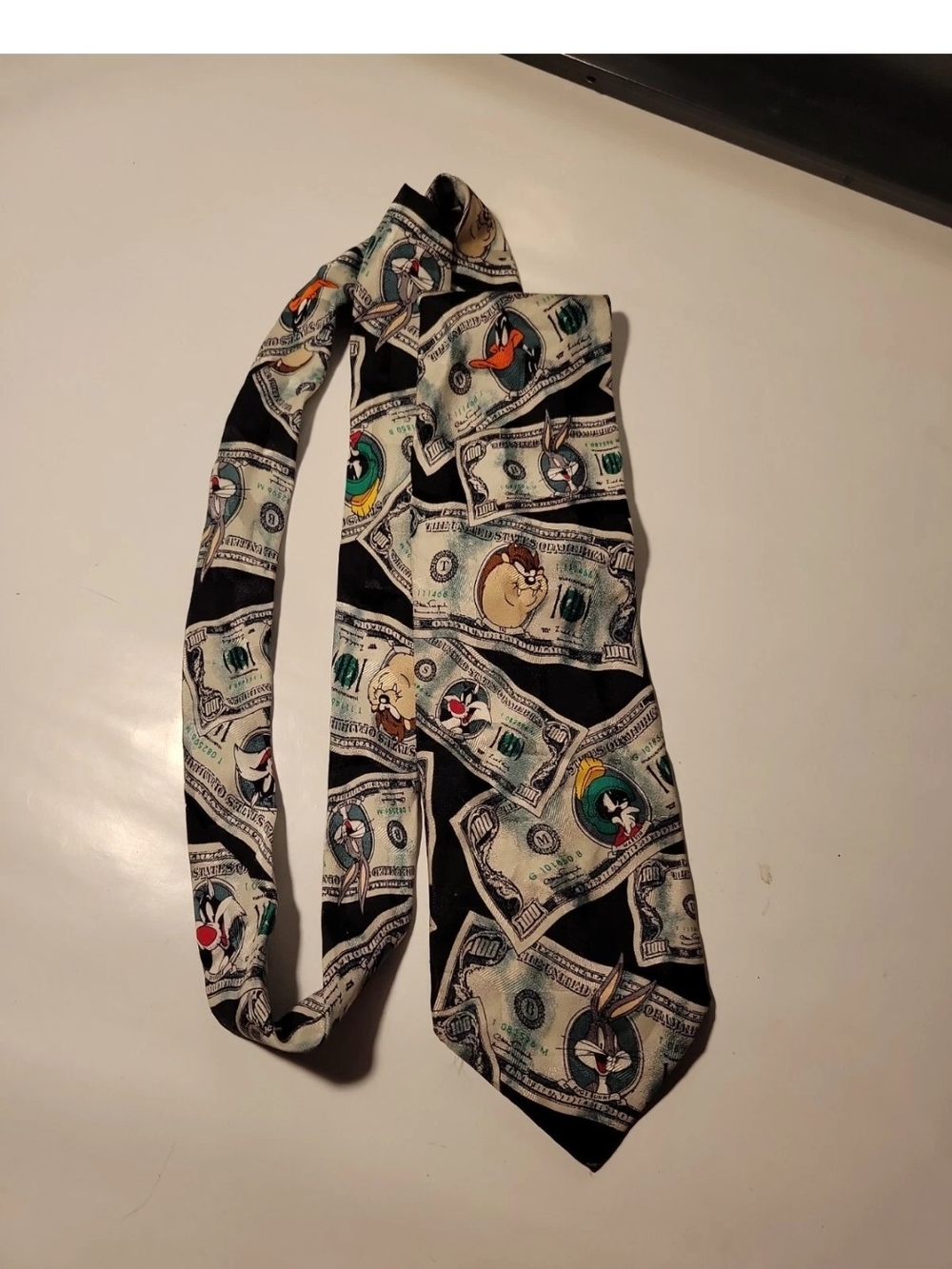 Looney Tunes 100$ Bill Vintage 1996 Tie Necktie 50"